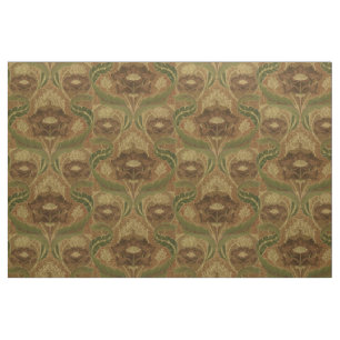 Vintage Mission Style Red Flower Blossoms Pattern  Fabric