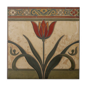 Vintage Mission Style Red Tulip Frieze Tile