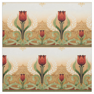 Vintage Mission Style Red Tulip Pattern Fabric