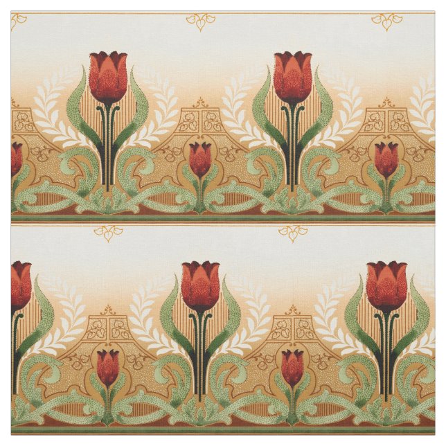 Vintage Mission Style Red Tulip Pattern Fabric (Swatch)