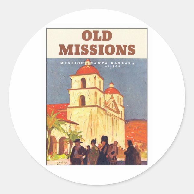 Vintage Missions Santa Barbara Classic Round Sticker (Front)
