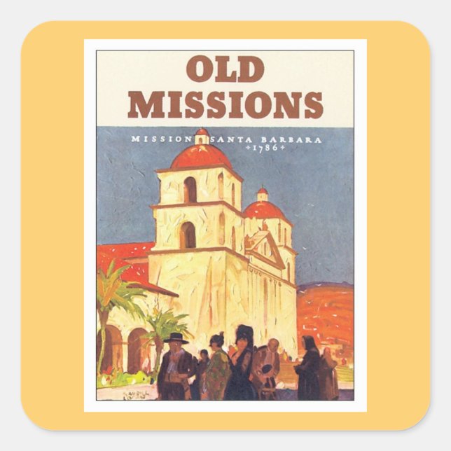 Vintage Missions Santa Barbara Square Sticker (Front)