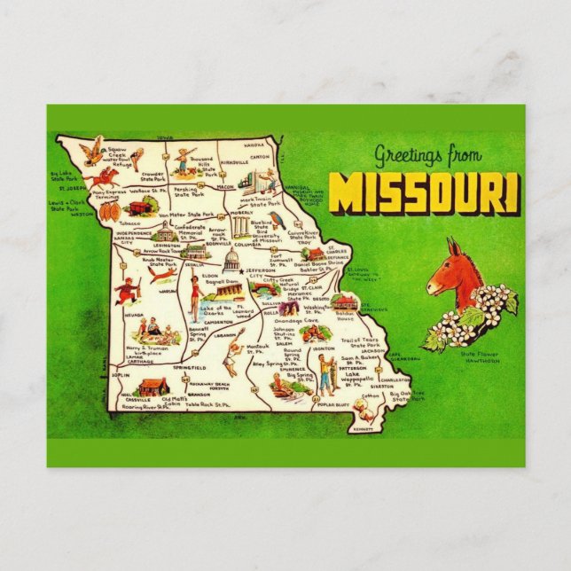 Vintage Missouri Map  Postcard (Front)