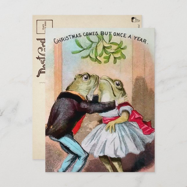 Vintage Mistletoe Frogs Christmas Postcard  (Front/Back)