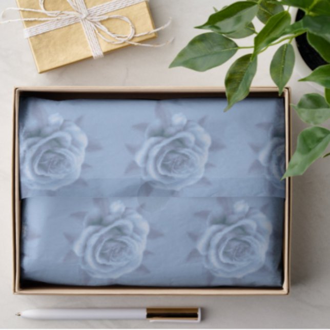 Vintage Misty Blue Roses Gift Decoupage Tissue Paper (Misty blue roses for gifts or crafts)