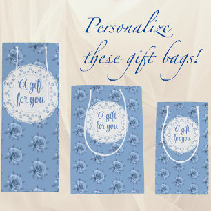 Vintage Misty Blue Roses Personalised Medium Gift Bag