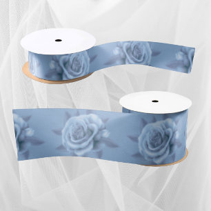 Vintage Misty Blue Roses Ribbon Satin Ribbon