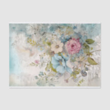 Vintage Mixed Media Blue, Pink, White Flowers