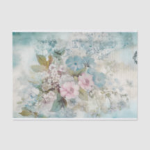 Vintage Mixed Media Blue, Pink, White Flowers