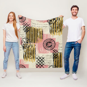 Vintage Mixed-Media Collage - Distressed Paper (1) Fleece Blanket