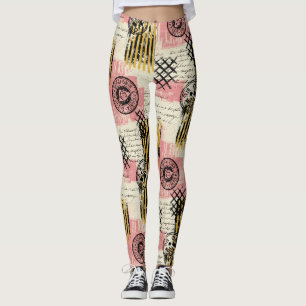 Vintage Mixed-Media Collage - Distressed Paper Leggings