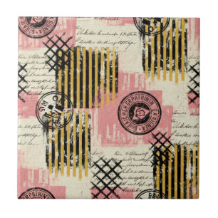 Vintage Mixed-Media Collage - Distressed Paper Tile