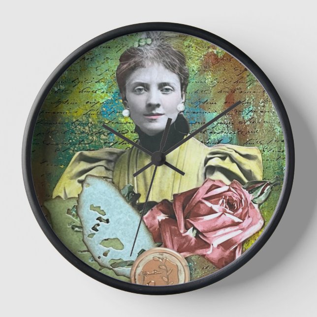 Vintage Mixed -Media Style Wall Clock (Front)