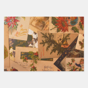 Vintage Mixed Merry Christmas Postcards Wrapping Paper Sheet