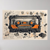 Vintage Mixtape Cassette Sketch Poster
