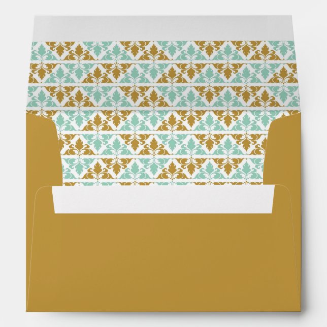 Vintage Modern Art Deco Mint & Gold Wedding Envelope (Back (Bottom))