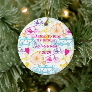 Vintage Modern Bicycle Bright Colour Neon Pattern Ceramic Tree Decoration