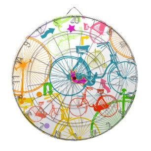 Vintage Modern Bicycle Bright Colour Neon Pattern Dartboard