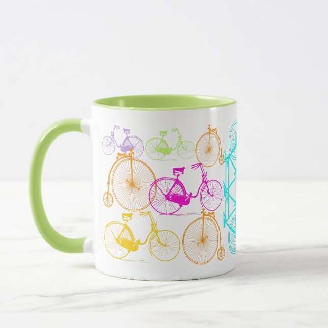 Vintage Modern Bicycle Bright Colour Neon Pattern Mug (Left)