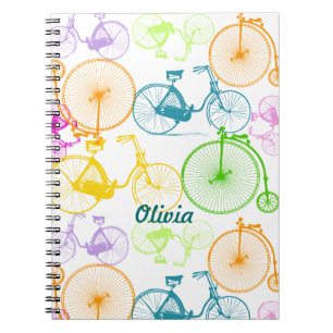 Vintage Modern Bicycle Bright Colour Neon Pattern Notebook