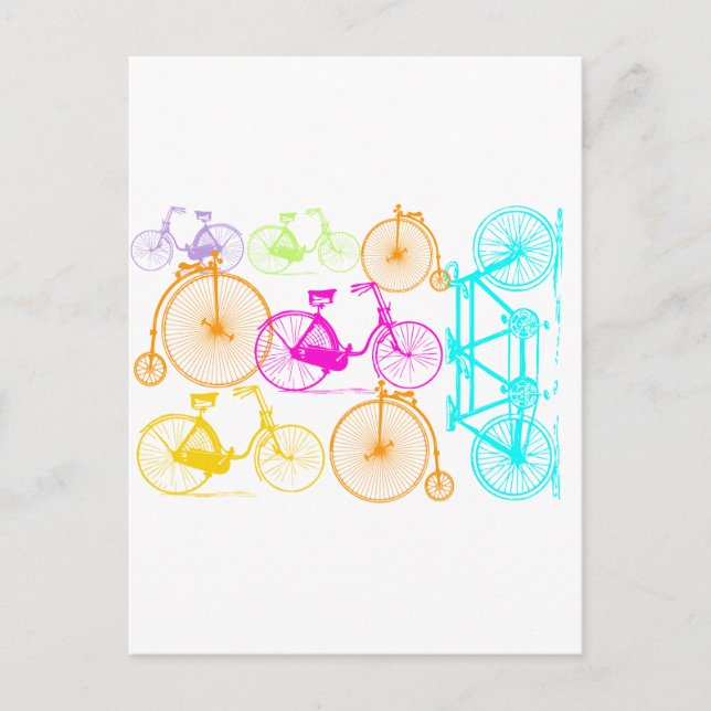 Vintage Modern Bicycle Bright Colour Neon Pattern Postcard (Front)