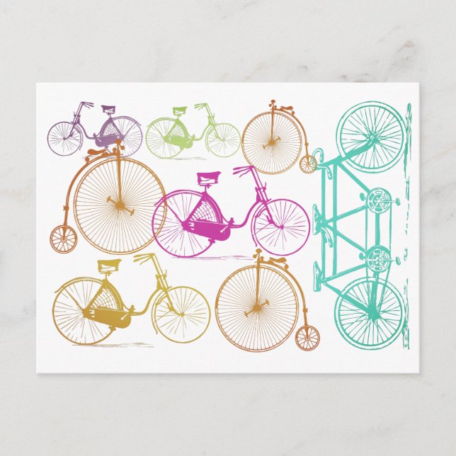 Vintage Modern Bicycle Bright Colour Neon Pattern Postcard (Front)