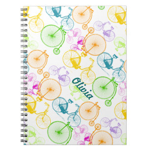 Vintage Modern Bicycle Bright Colour Neon Pattern Spiral Notebook