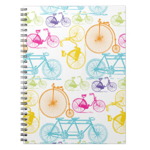 Vintage Modern Bicycle Bright Colour Neon Pattern Spiral Notebook