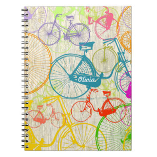 Vintage Modern Bicycle Bright Colour Neon Pattern Spiral Notebook