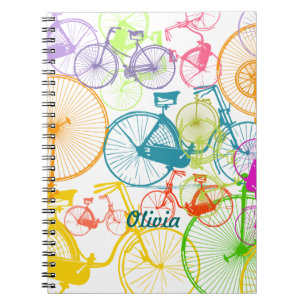 Vintage Modern Bicycle Bright Colour Neon Pattern Spiral Notebook