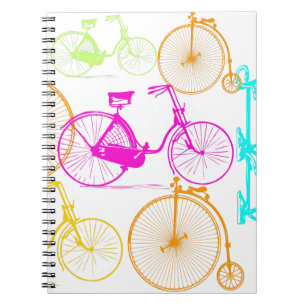 Vintage Modern Bicycle Bright Colour Neon Pattern Spiral Notebook