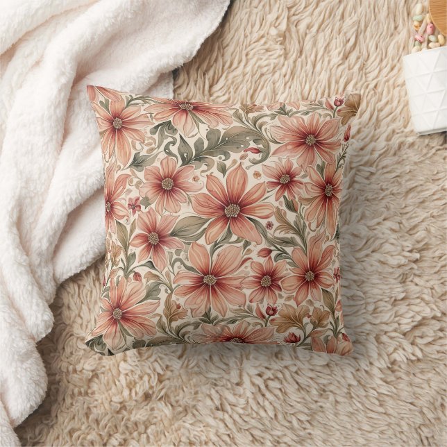 Vintage Modern Bronze Peach Floral  Cushion (Blanket)