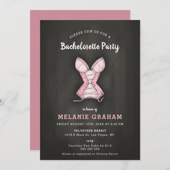 Vintage Modern Chalkboard Lingerie Bachelorette Invitation (Front/Back)
