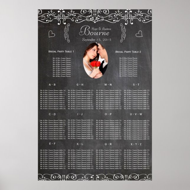 Vintage Modern Chalkboard Photo Seating Chart (Front)