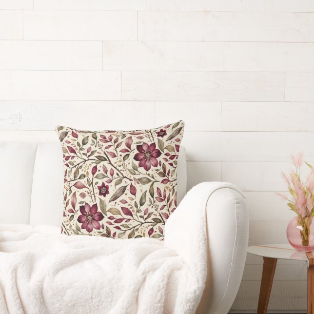 Vintage Modern Cranberry Flora Cushion (Couch)