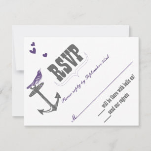 Vintage Modern Cute Purple Bird Grey Anchor RSVP