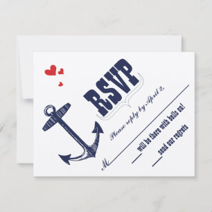 Vintage Modern Cute Red and Navy Anchor RSVP Card