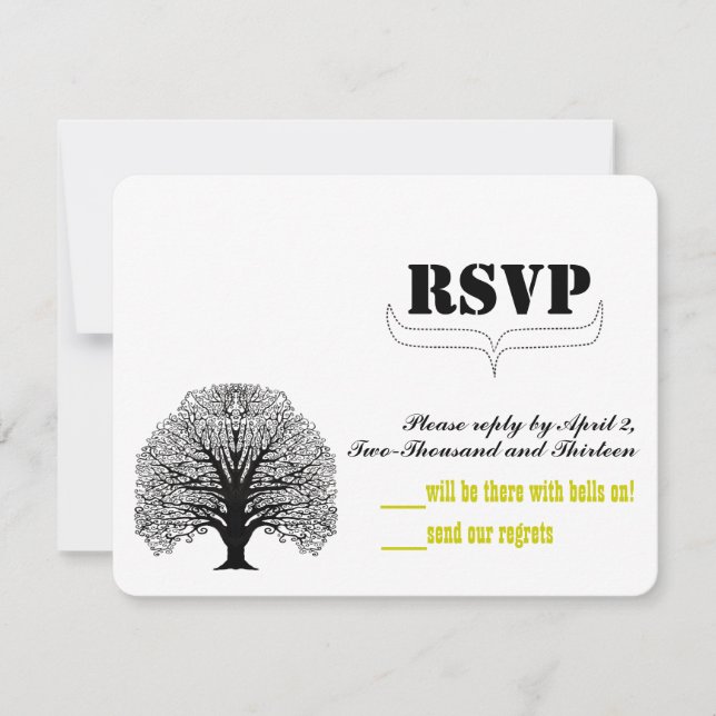 Vintage Modern Cute Swirl Tree Wedding RSVP (Front)