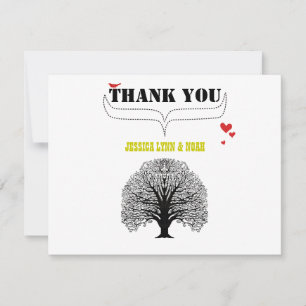 Vintage Modern Cute Swirl Tree Wedding Thank You