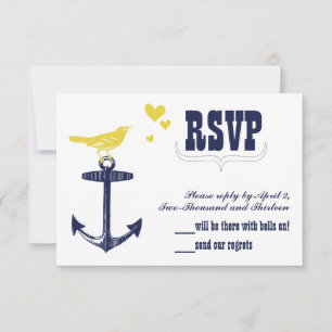 Vintage Modern Cute Yellow Bird Navy Anchor RSVP Card