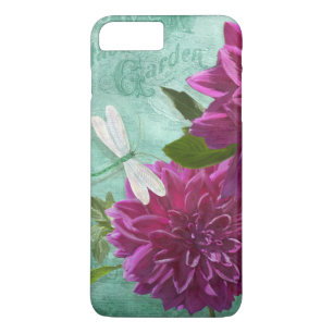 Vintage Modern Dragonfly w Purple Dahlia Flowers Case-Mate iPhone Case