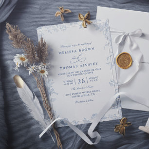 Vintage Modern Elegance Floral QR Code Wedding Invitation