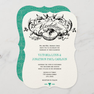 Vintage Modern Emerald Wedding Invitations
