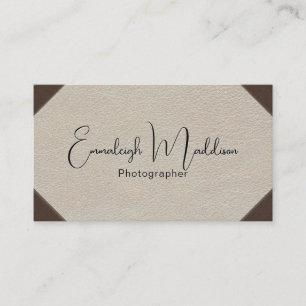 Vintage Modern Faux Leather Beige Corner Business Card