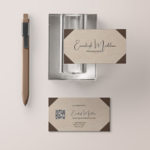Vintage Modern Faux Leather Beige Corner  Business Card