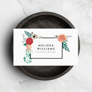 Vintage Modern Floral Motif on White Designer Business Card