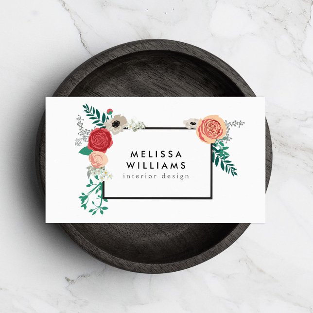 Vintage Modern Floral Motif on White Designer Business Card (Creator Uploaded)