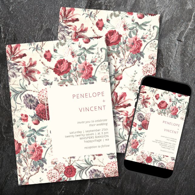 Vintage Modern Floral Wedding Invitation (Creator Uploaded)