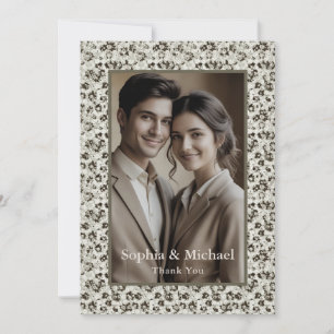 Vintage Modern Floral Wedding Thank You Card Moody