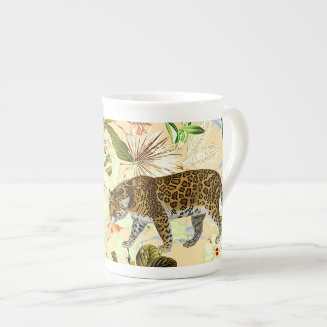 Vintage Modern Flower Jungle Tropical Bone China Mug (Front Right)